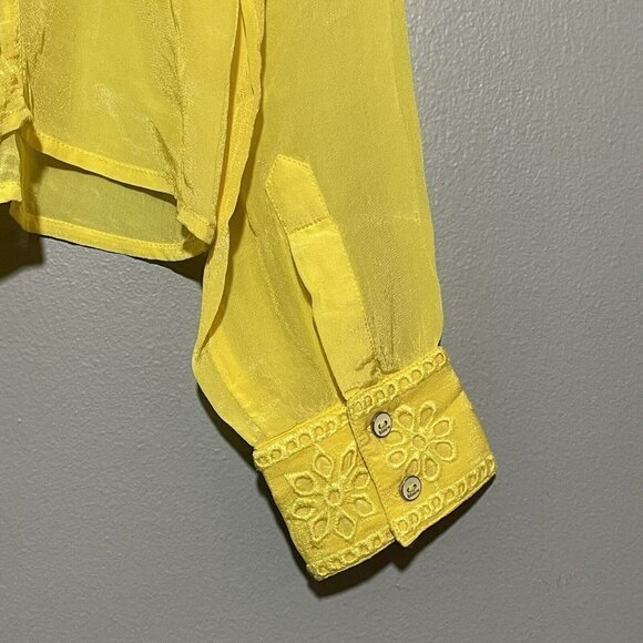 Scotch Soda Blouse Women Size S Yellow Eyelet Ruffle Embroidery Blauw European - Picture 8 of 13